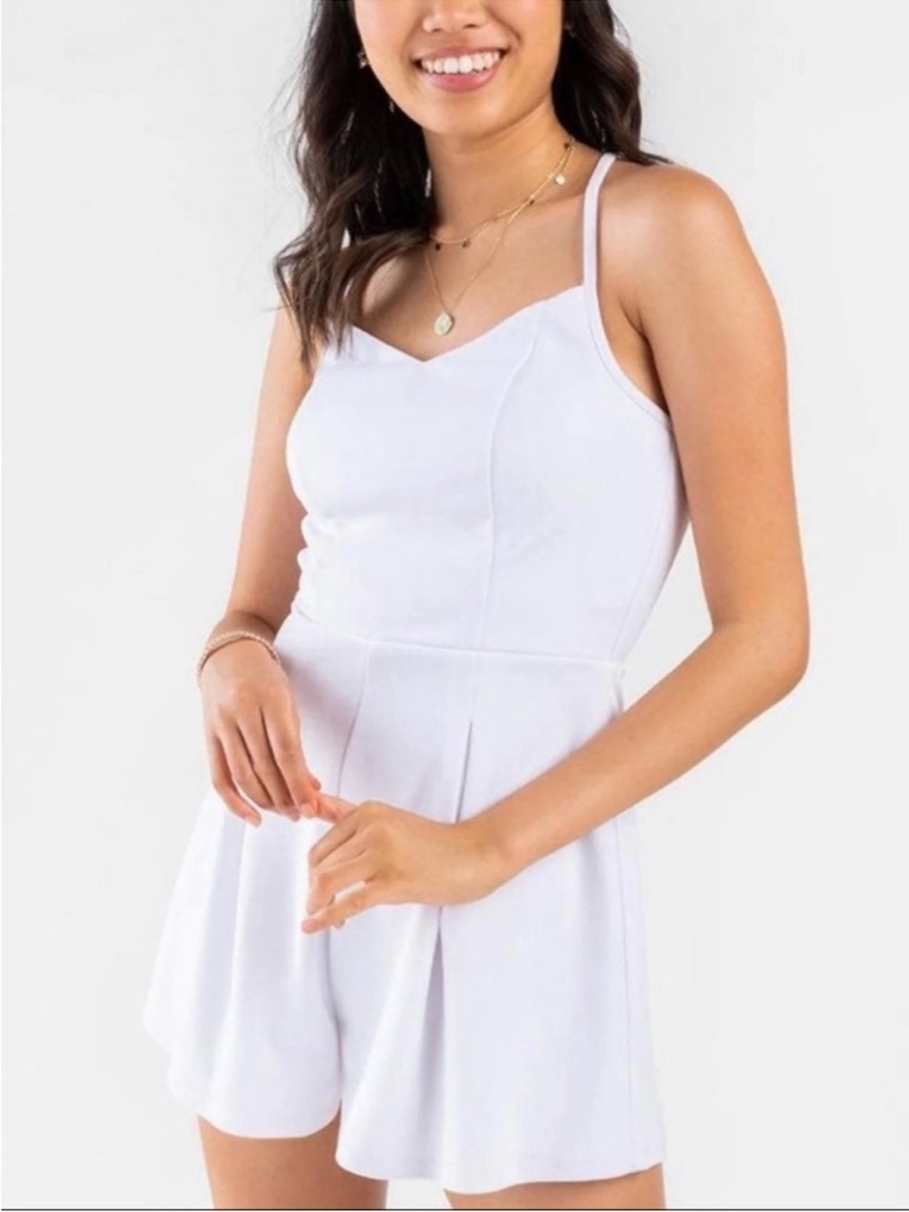 NWT Francesca’s White Romper Crotchet Lace Back Detail formal romper jumpsuit